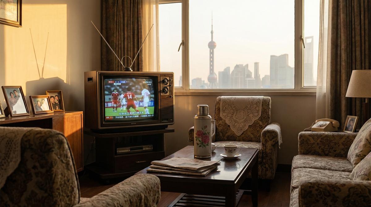 上海家庭客厅中复古电视播放体育节目 - 好博体育